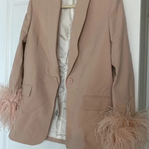 COPY - Brand new and never ever worn Beige Pink Zara Straight Cut Feather Blaze…
